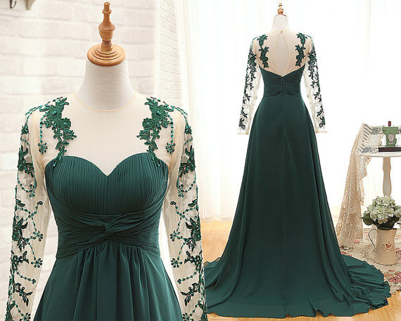 long sleeve dark green bridesmaid dresses