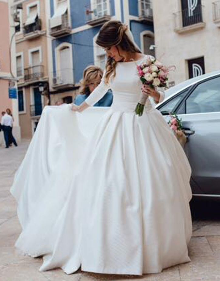 satin ball gown wedding dress with pockets