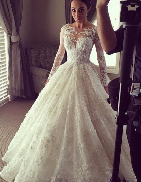White Wedding Dresses Long Sleeves Wedding Gown Lace Wedding Gowns